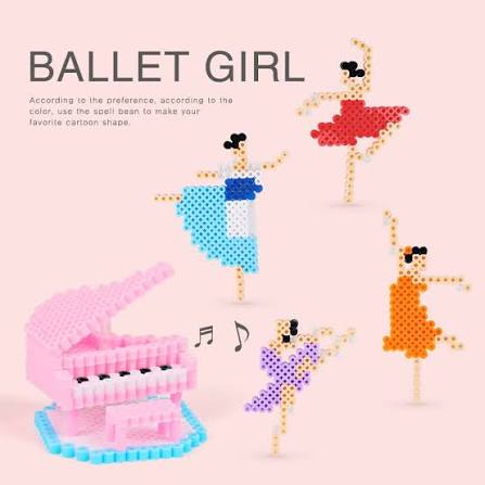 Detailed mini perler bead pixel art of a ballet dancer and piano