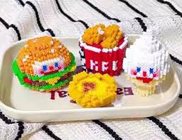 Perler bead burger and fries food art made with fuse beads